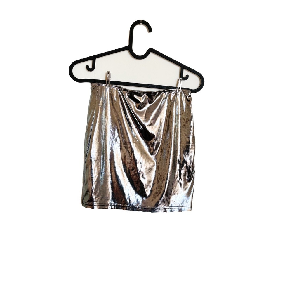 Metallic tube skirt silver mini